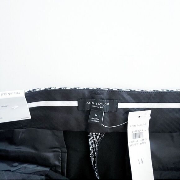 Ann Taylor The Ankle In Devin Fit Cropped Pants Houndstooth Black White Women 14 - Picture 5 of 12